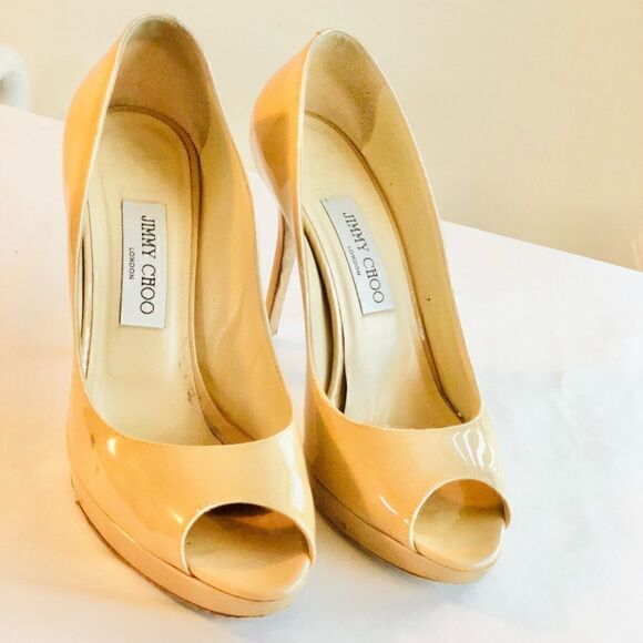 JIMMY CHOO Peep Toe Heel, Beige Size 38 Euro, 7 USA - Picture 5 of 9